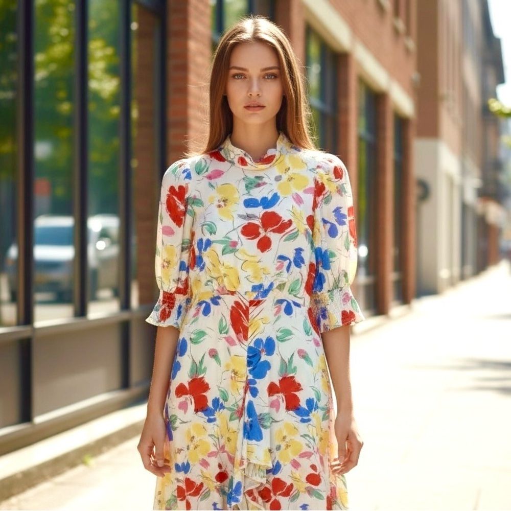 🌻NEW (with tags!) Rixo Target Mock Neck Cascade Ruffle Dress Size 4